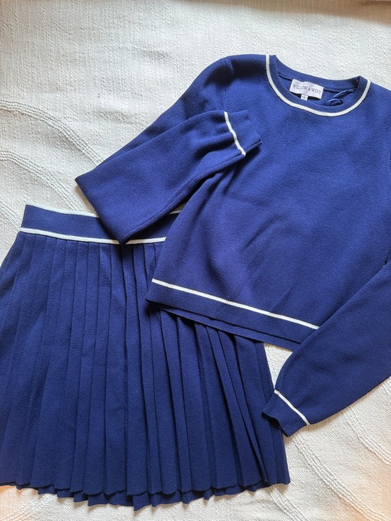 Willow & Wind Sweaters - Willow & Wind Preppy Pleated Navy Blue Skirt and Sweater Set